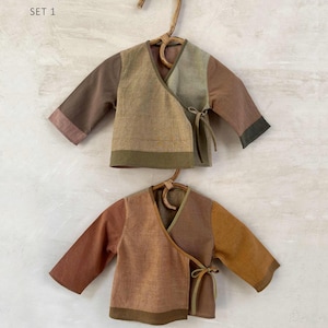 Organic Cotton Baby Wrap Top in Colourful Handloom, Set of 2, Earth tones