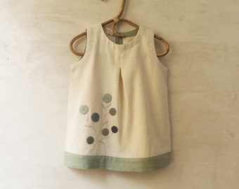 Girls Organic Cotton Sleeveless Dress in Natural White Handwoven Fabric, Kala cotton, Hand Embroidery, Beautiful Summer Dress, Ready to Ship