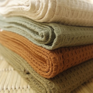 Toallas de baño orgánicas, toallas de panal/gofre, tejidas a mano en algodón orgánico suave, listas para enviar imagen 7