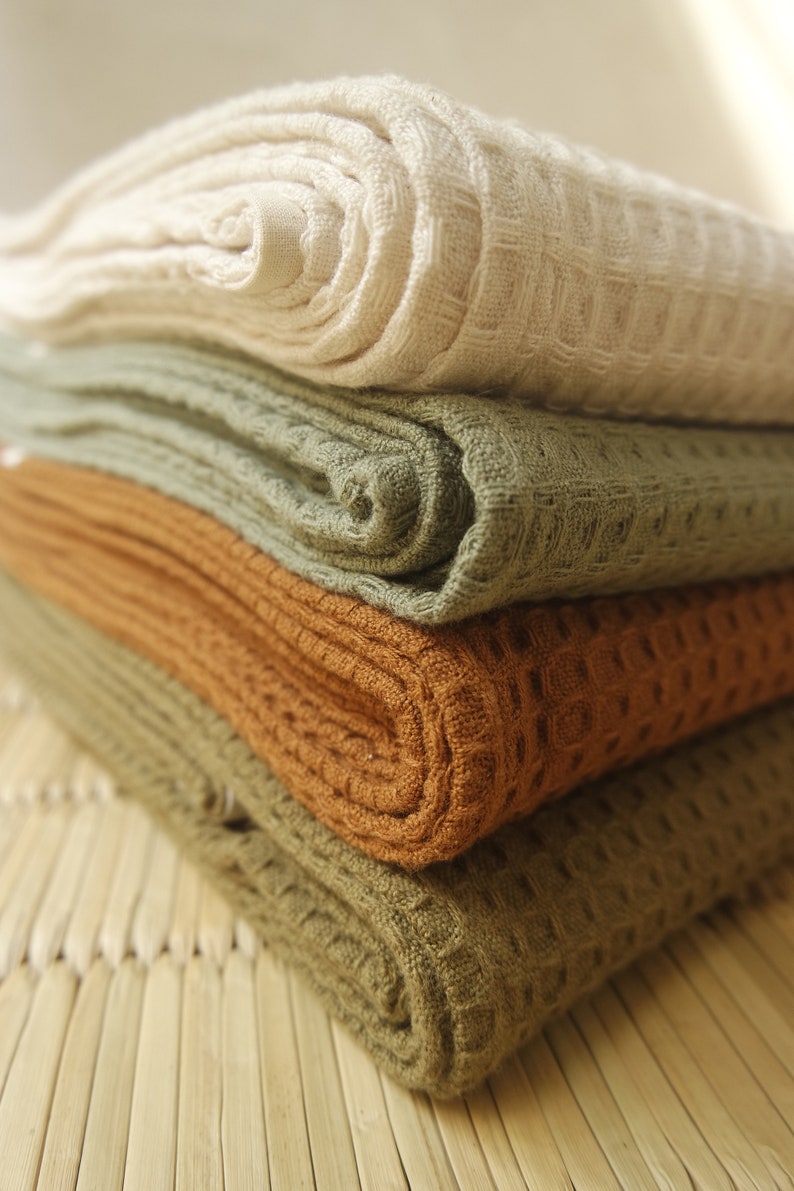 Organic Bath Towels, Honeycomb/ Waffle towels, Handwoven in Soft Organic Cotton, Ready to Ship image 7