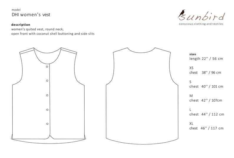 Women's Organic Patchwork Vest, Button Down, Upcycled Organic Cotton, Handwoven in Natural Dyes