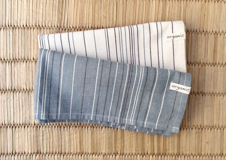 Handwoven Organic Cotton Kitchen Towels - Set of 2 - Irregular Stripe ...