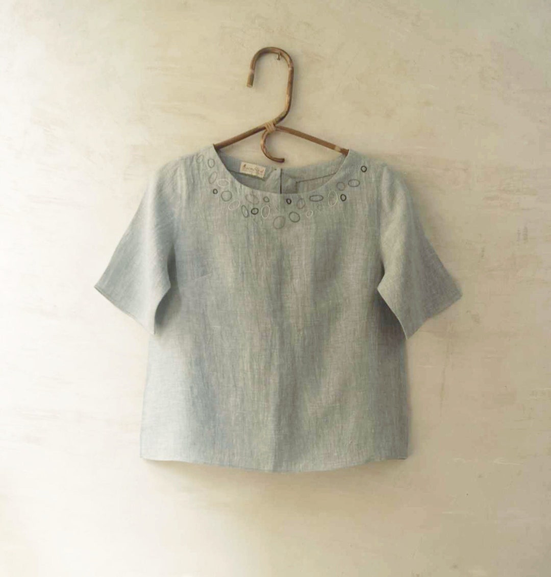 Linen Woman HAND embroidery shirt “ Morning star” size M or L