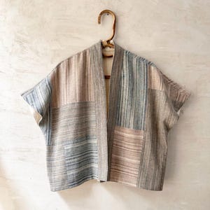 Women's Hemp drop shoulder sleeveless jacket, reversible/ double-sided, Patch work, Ready to Ship