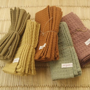 Organic Face Towels, Set of 4, Honeycomb/ Waffle towels, Handwoven in Soft Organic Cotton, Ready to Ship