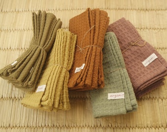 Organic Face Towels, Set of 4, Honeycomb/ Waffle towels, Handwoven in Soft Organic Cotton, Ready to Ship