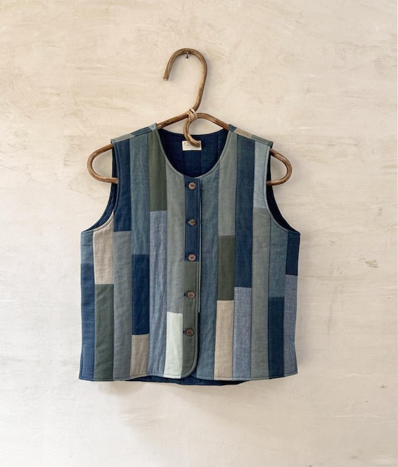 Organic Cotton Colourful Patchwork Vest: Handwoven Natural