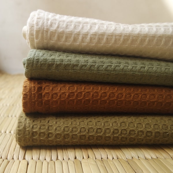 Organic Bath Towels, Honeycomb/ Waffle towels, Handwoven in Soft Organic Cotton, Ready to Ship