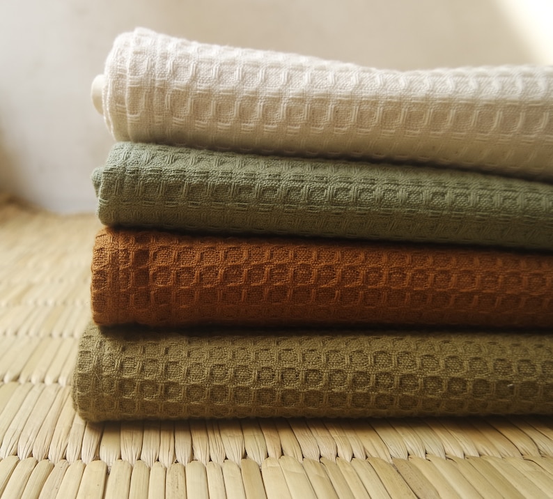 Organic Bath Towels, Honeycomb/ Waffle towels, Handwoven in Soft Organic Cotton, Ready to Ship image 1