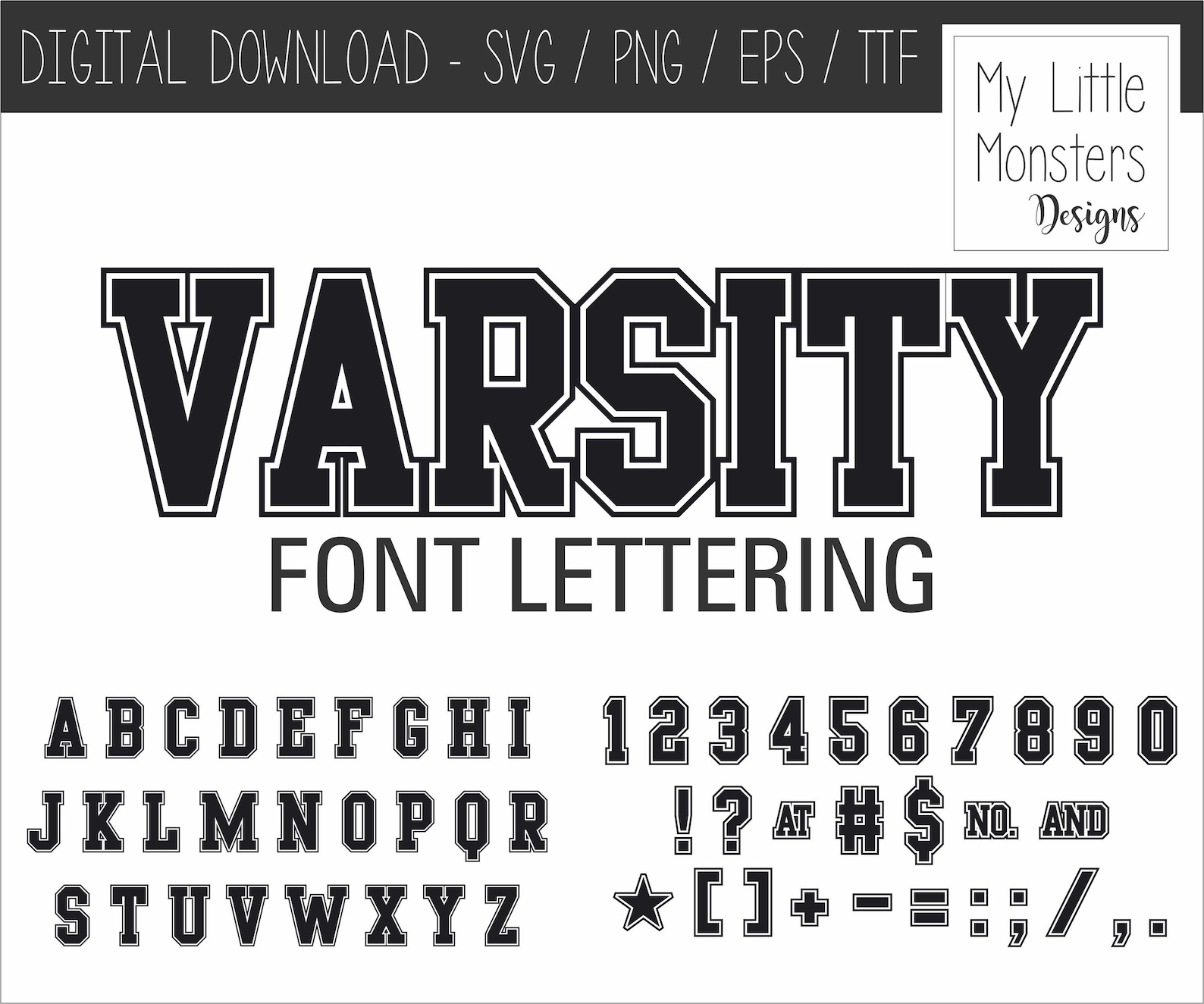 Varsity Outline Font Actual Font File And Cut Svg Files Etsy
