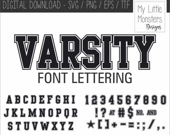 VARSITY OUTLINE FONT |  Actual Font File and Cut Svg Files | Athletic Font Jersey Font Jersey Numbers | Digital Download | Cricut Silhouette