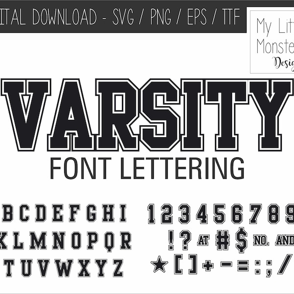 VARSITY OUTLINE FONT |  Actual Font File and Cut Svg Files | Athletic Font Jersey Font Jersey Numbers | Digital Download | Cricut Silhouette