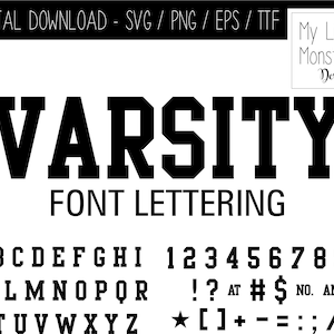 VARSITY FONT |  Actual Font File and Cut Svg Files | Athletic Font Jersey Font Jersey Numbers | Instant Digital Download | Cricut Silhouette