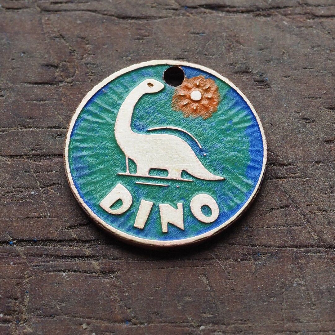 Dinosaur Brass Pet ID Tag: Personalized Dog & Cat Collar Tag - Etsy