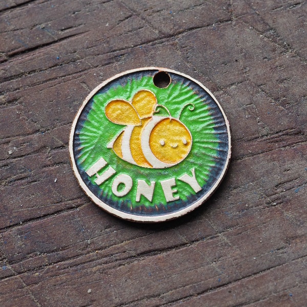 Personalized Brass Pet ID Tag: Bee Design, Custom Engraved
