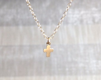 tiny cross necklace, minimalist necklace, tiny necklace, delicate necklace, gold filled cross necklace, barely there necklace