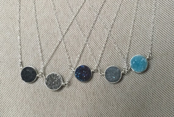 Sterling Silver 10mm Druzy Necklace: Choose Your Stone