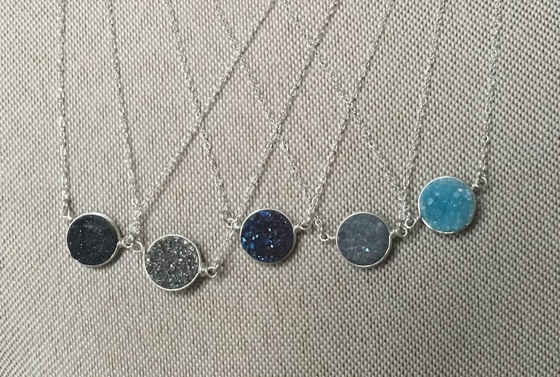 Sterling Silver 10mm Druzy Necklace: Choose Your Stone image 1