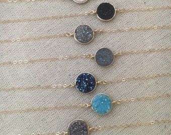 Gold Fill Drusy Necklace: 10mm Stone Pendant
