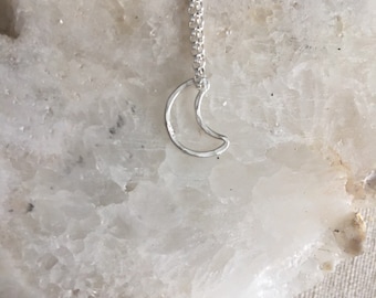 Sterling Silver Crescent Moon Necklace: Hammered Silver