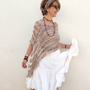 Boho chic clothing, summer  cotton poncho, rustic wedding dress cover up, neutral vegan clothing, hippie chic poncho