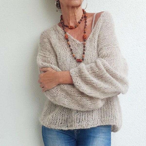 Pullover-Strickmuster, einfaches Strickmuster, Damenpullover, Pullovermuster mit V-Ausschnitt, Pullovermuster, moderne Strickmuster