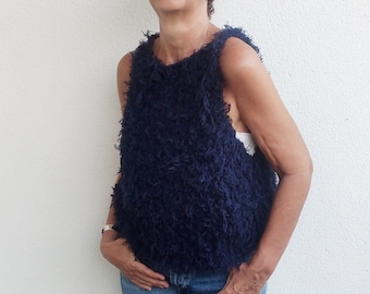 Knitted sweater vest for women, hand knitted vest, navy vest knitted, women sweaters, sleeveless sweater,navy blue sweater,cropped wool vest