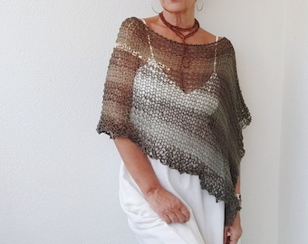 Sheer summer ponchos, summer cotton ponchos, vegan cotton poncho, boho chic knit poncho, sheer knitlight knit poncho, women knit poncho.