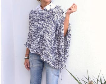 Wollen poncho voor dames, handgebreid, lenteponcho, cadeau voor dames, dikke tweenaalds sjaal, casual chique stijl