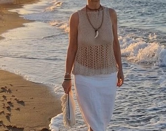 Summer sweater vest for women, beige knit vest top, linen knit sweater, knit tank top for women, knit summer trends, summer linen top