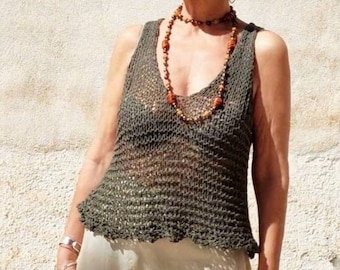 Women knit tank tops, loose knit tank top, sleeveless women top, summer cotton top,  v neck knit top, summer knitted tank top sheer knit top