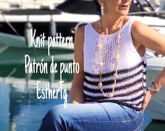 PDF knitting patterns, tank top pattern, knitting patterns for women,summer knit patterns, navy stripes knit pattern,modern knit pattern