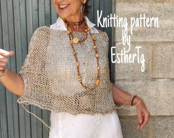 Summer knitting pattern, easy knitting patterns for women, summer poncho knit pattern, rustic boho knit pattern, summer knitting patterns