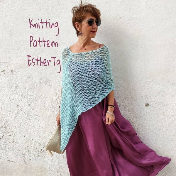 Summer Knitting Pattern, poncho knit pattern, women summer clothing pattern, knitting tutorials poncho, DIY poncho, easy knit pattern,