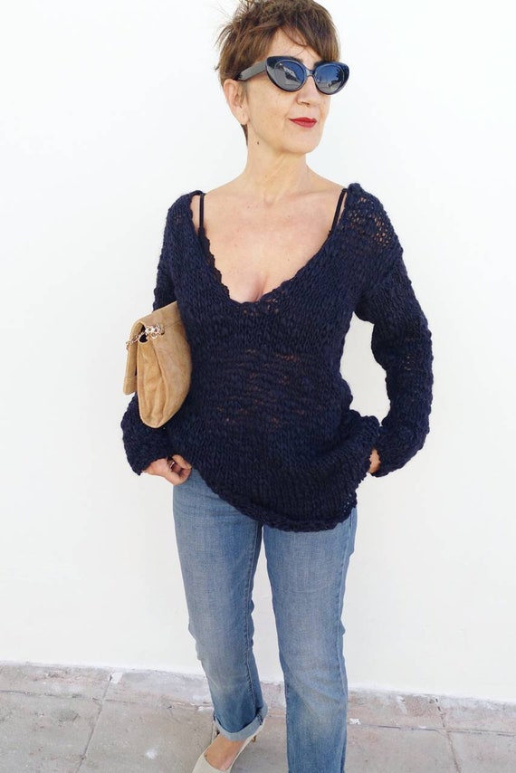 loose v neck sweater women's