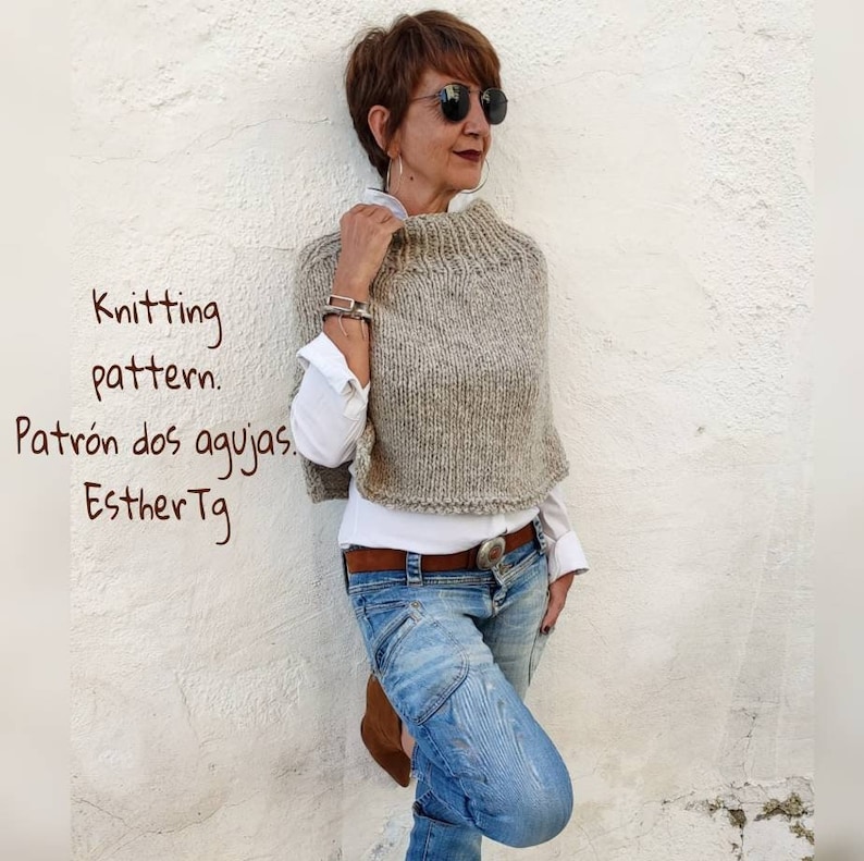 Knitting patterns for women, wool poncho pattern , poncho knitting pattern, turtle neck cape, DIY knit pattern, PDF knit tutorial, image 2