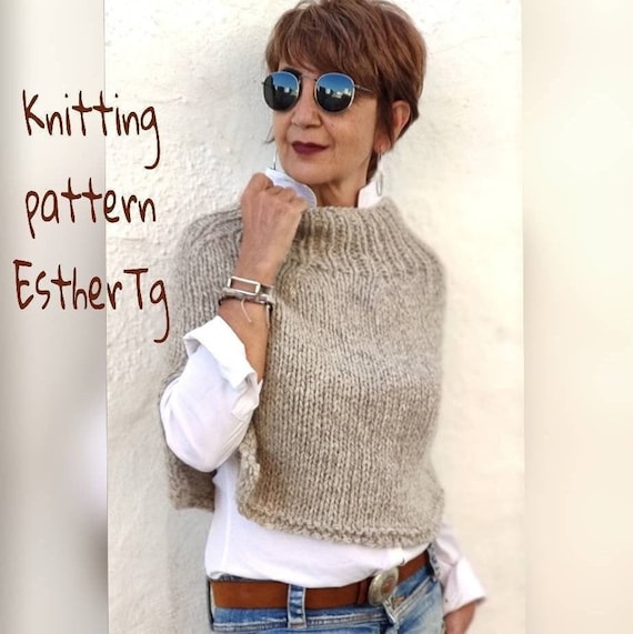 Patrón dos agujas mujer, poncho de lana mujer, patrón de punto lana, DIY poncho de punto, regalo para tejedoras, tutorial dos agujas