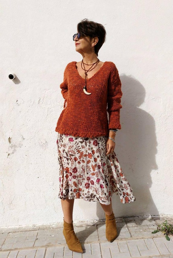 burnt orange sweater womens