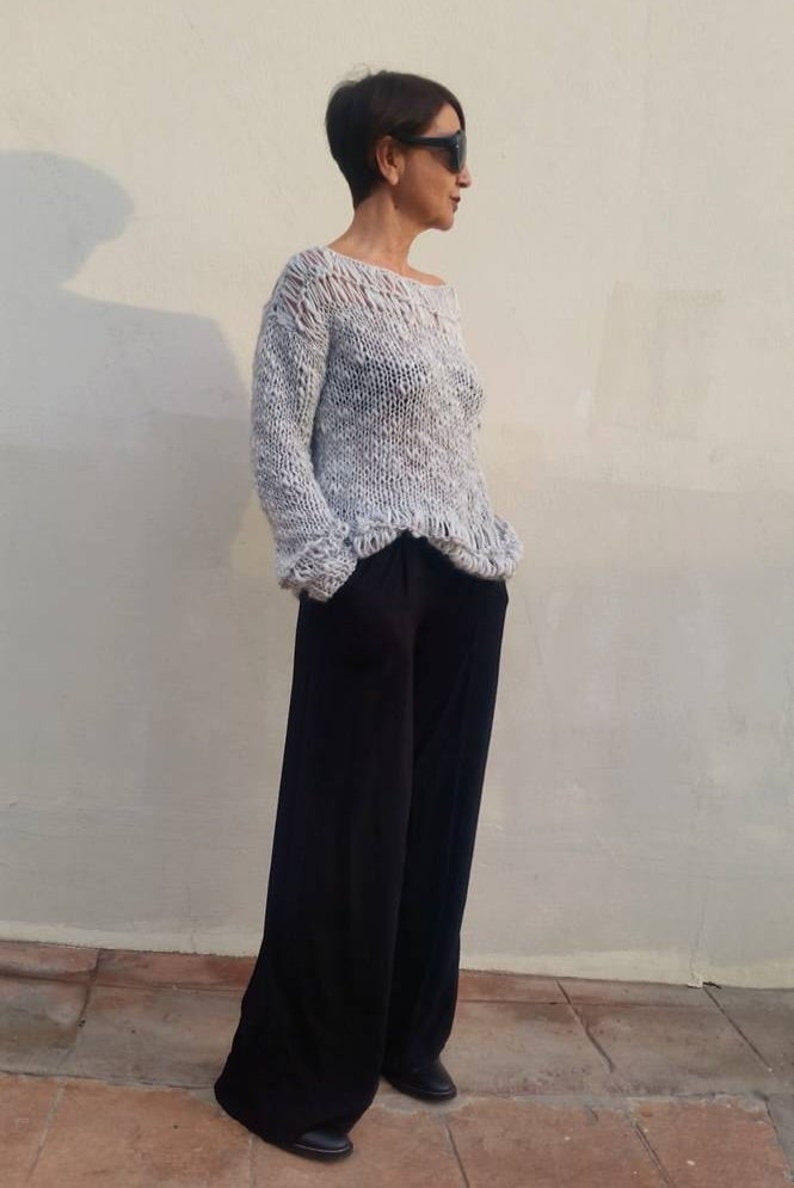 Loose grey knit sweater grey off shoulder sweater, women wool sweater,minimalist knit pullover women knit pullover