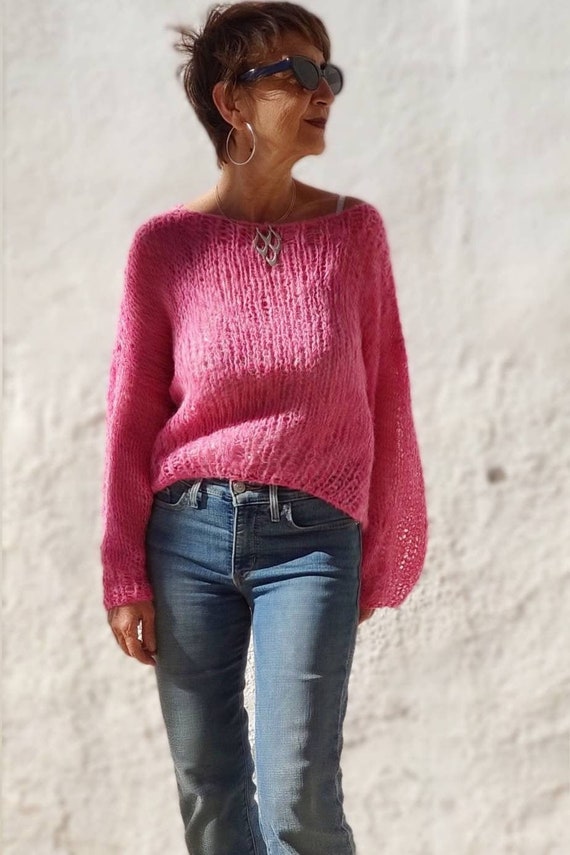郵送買取 新品5台以上送料無料キャンペーン中!! Hot Pink Sweater, Lightweight Fuchsia Alpaca Sweater for Clothing