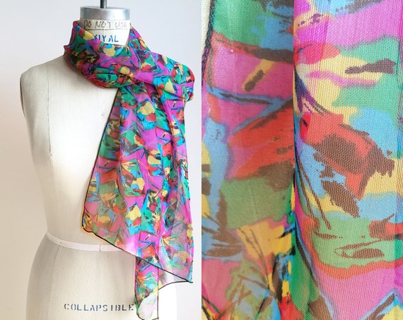 90s Vintage Scarf Rainbow Scarf Fall Accessories V