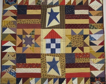 Patriotic Quilt Pattern Stars Flags House
