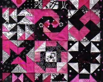 Pink and Black Color Play Mix and Match Sampler Quilt Pattern