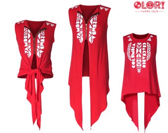 Asymmetrische top met meerdere posities - Rumba - Salsa - wit en rood - Eén maat