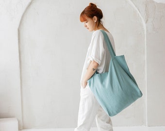 Linen market bag, Large Washable zero waste shopping bag, Linen tote bag, shopping bag, linen shoulder bag, eco reusable grocery bag,