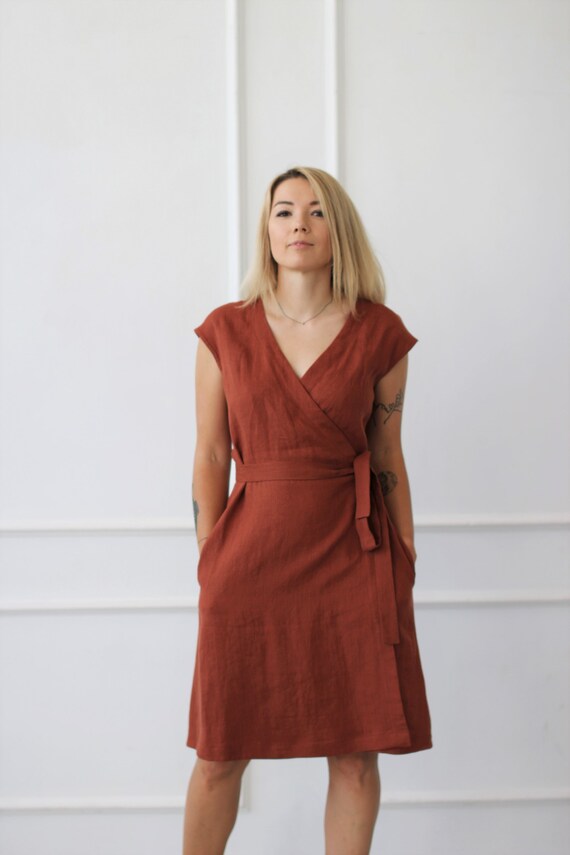 etsy linen wrap dress