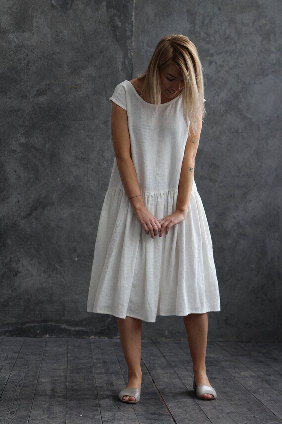 white linen wedding dress white long linen dress oversized Etsy