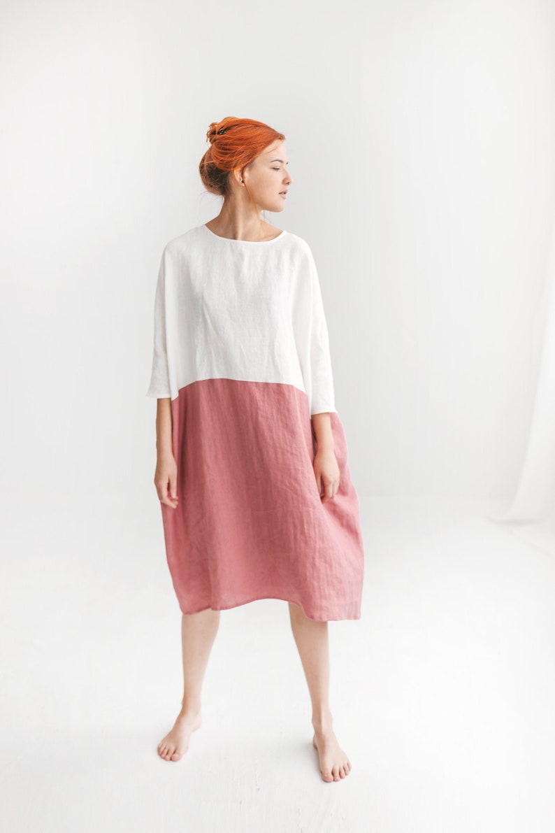 Summer Linen Dress in Two Colour Blocks Soften Linen - Etsy
