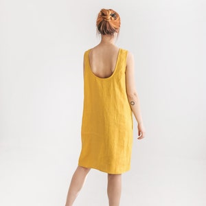 Yellow Linen Dress with Openback, MIDI Length with Pockets, Colourful Linen, Loose Open Back Linen Dress for Women, linen clothing for woman