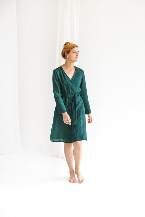 Wrap Linen Midi Dress for Women With 